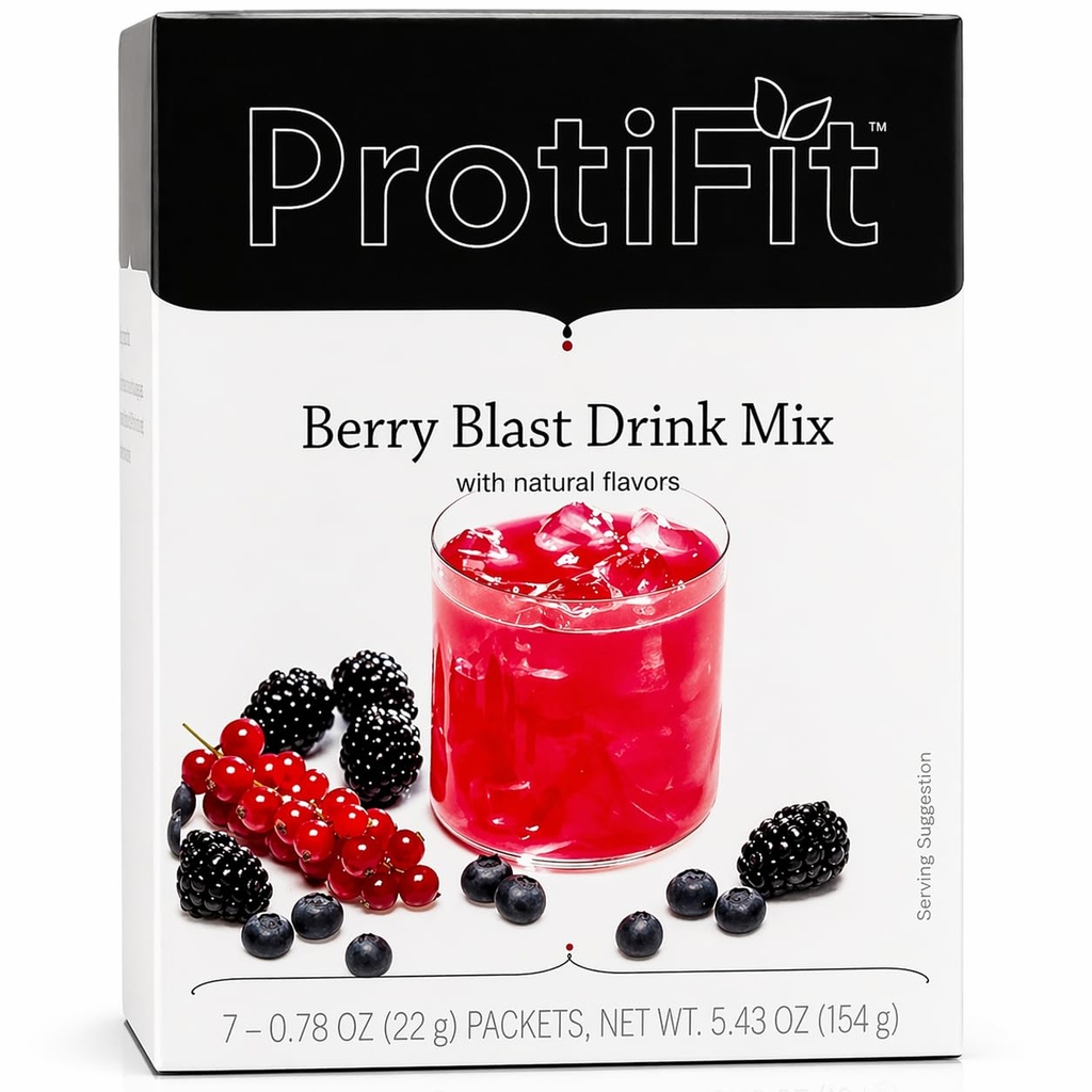 ProtiFit - High Protein Fruit Flavored Powder Minum Mix, 15g Protein, Low Calorie, Sugar Free, Ideal Protein Compatible, 7 Servis Per Box (Berry Blast)