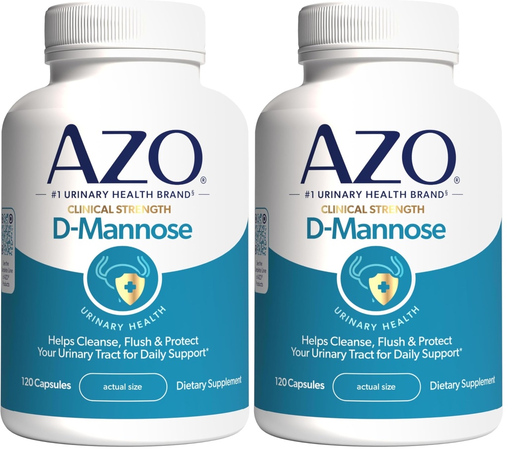 AZO D Mannose Urinary Trakte Health, Cleanse, Flush & Protect The Urinary Tract, No.1 Moracist Rekomendated Brand, Clinical Strength, Non- GMO, 120 Count (Pack of 2)