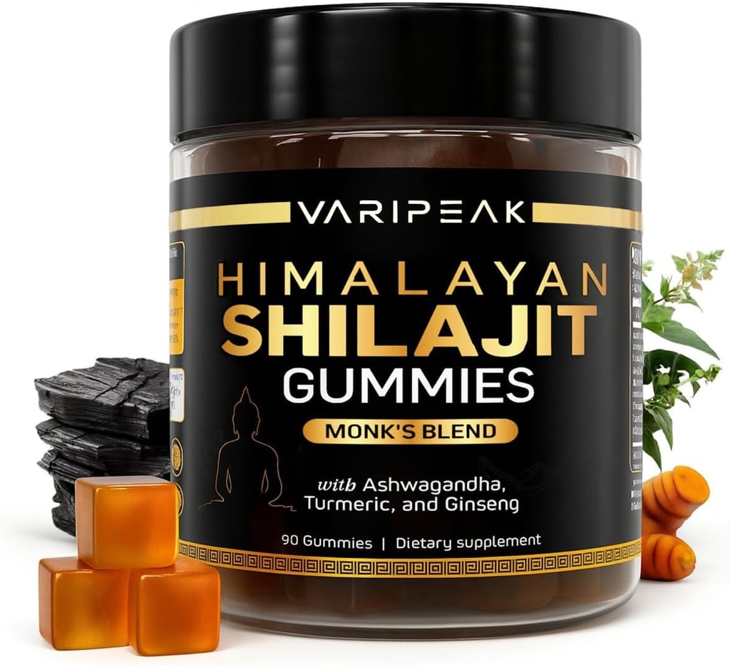 4 in-1 Hilayan Organik Shilajit Gummies 126; dengan Ashwagandha, Turmeric, & Ginseng 124; Adaptogen for Energy, Imuniity & Vitalitas & Vitalitas Dugaan 124; Organik, Vegan, Sugar- Free Count 124; 90 Count 124; untuk Pria & Perempuan