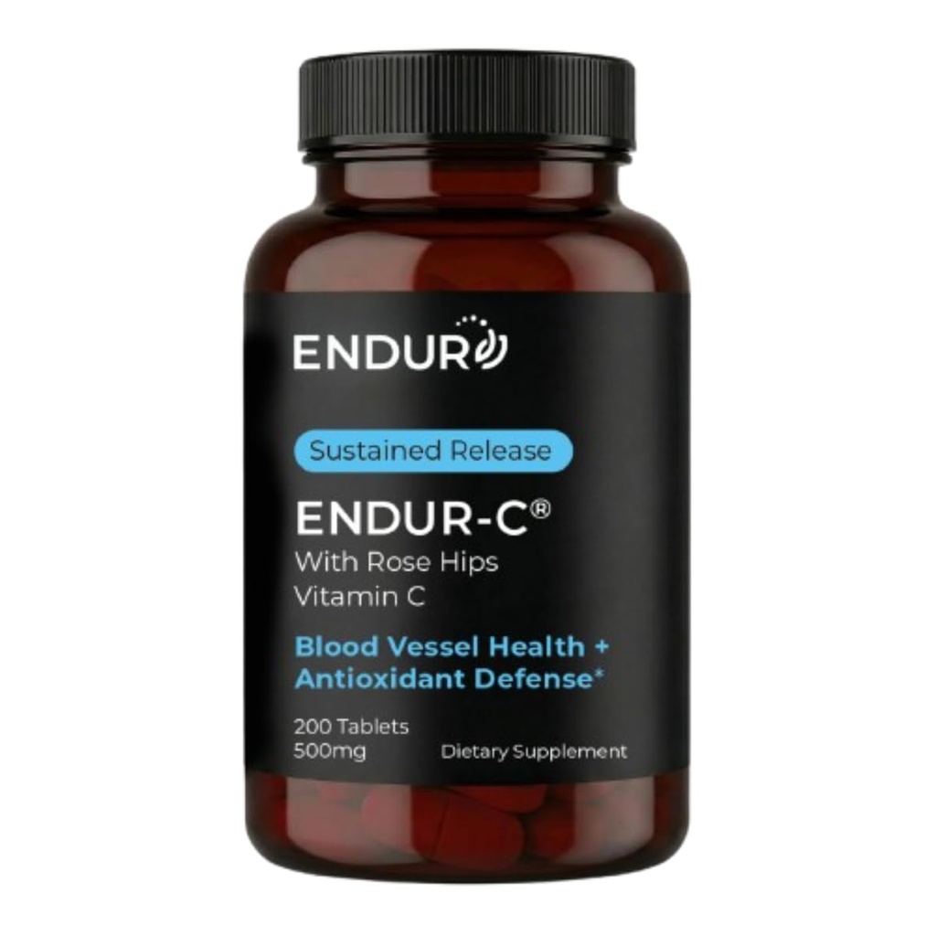 Endur ENDUR- C Vitamin C dengan Rose HIPS, Supports Collagen Production, Antioksidant Protection & Gentle Divalry, Gluten Free, 500mg (200 Tablet)