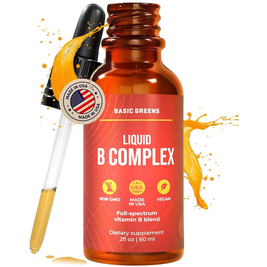 Vitamin B Complex Liquid Drops - Kekuatan Formula B9, Maximizes Absorpsi & Boosts Energy - B1, B2, B5, B6, B9, B12 - Natural Vegan Suplemen Support untuk kekebalan tubuh (B Complex)