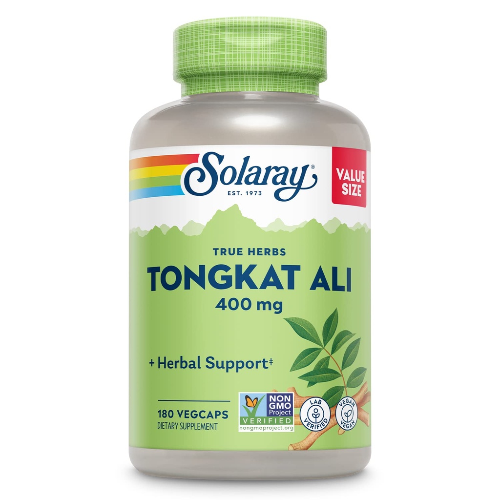 SOLARAY Tongkat Ali 400 mg - Longjack Tongkat Ali untuk Pria - Herbal Dukungan untuk Kesehatan Pria dan Vitalitas - Vegan, Non-GMO, Lab Verifikasi - 180 hamba, 180 VevCaps