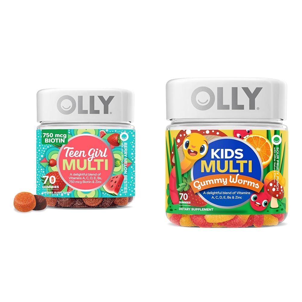 OLLY Teen Girl Multi Gummy, Kids Multivitamin Gummy Worms, Vitamin, Minemins, Immune Dukungan, 35 & 45 Day Suppply