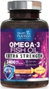 Omega 3 Fish Oil 2400 mg - Triple Power Omega3, EPA & DHA Fatty Acids Suplement - Dukungan Natural untuk Imune, Heart & Brain Health - Wild Caught, Non- GMO, Lemon Flavor, Burpless - 120 Softgeels