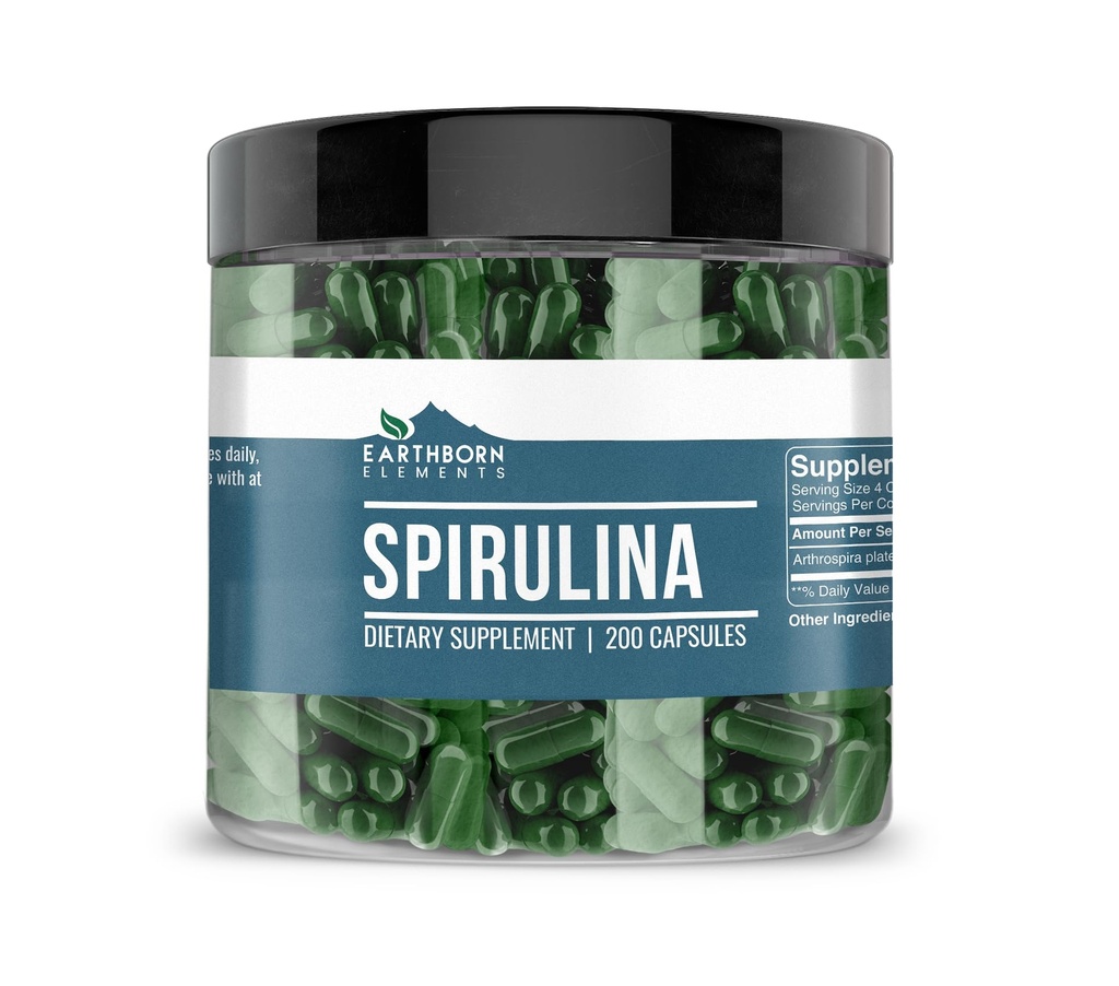 Elemen Terlahir di Bumi Spirulina 200 Capsules, Murni & Unenluted, No Addonitives