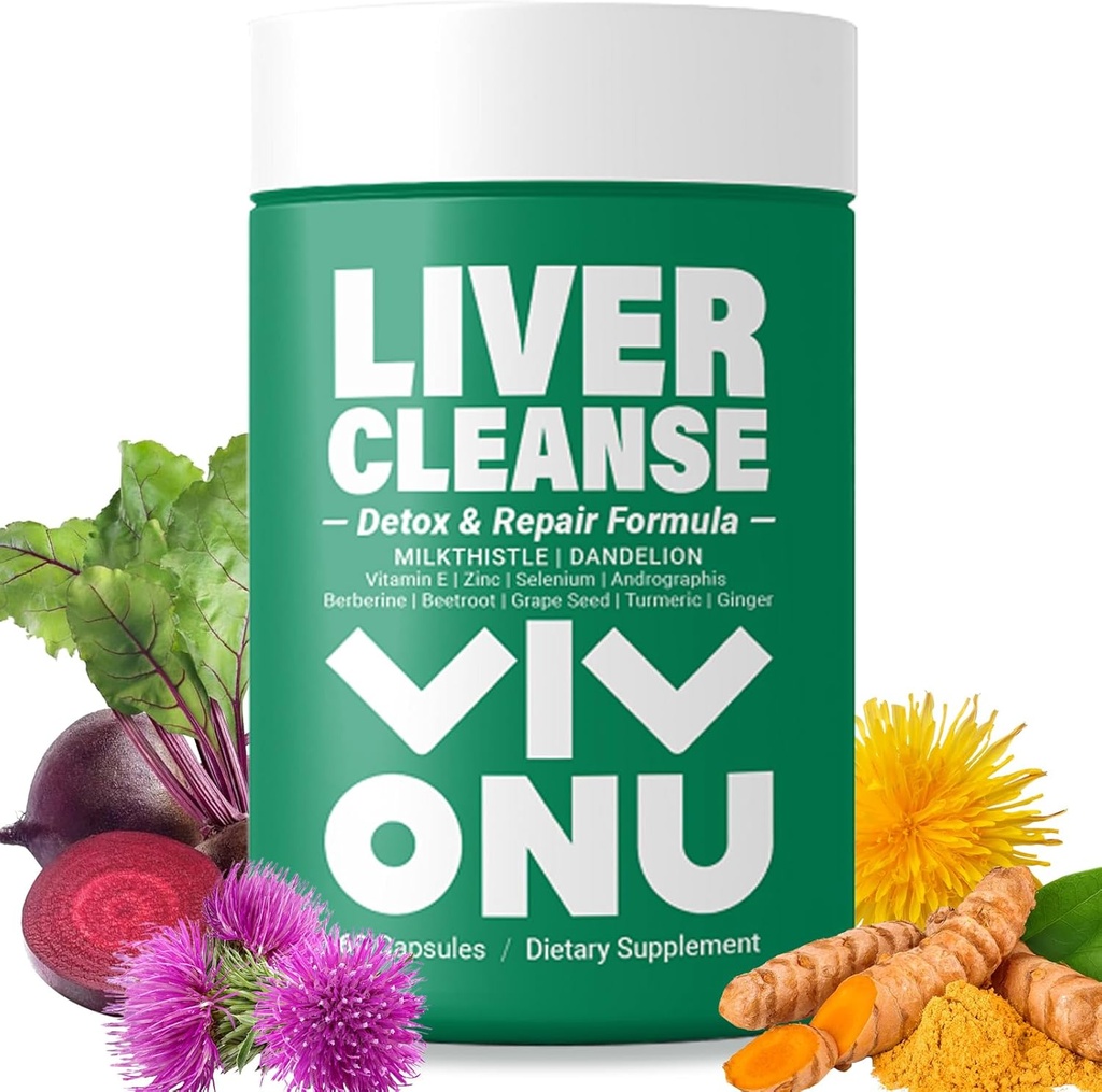 VivoNu Milk Thistle Silymarin & Dandelion Root Liver Health Support, Antioksidant, Detox (60 Capsules / 1 Bottle)