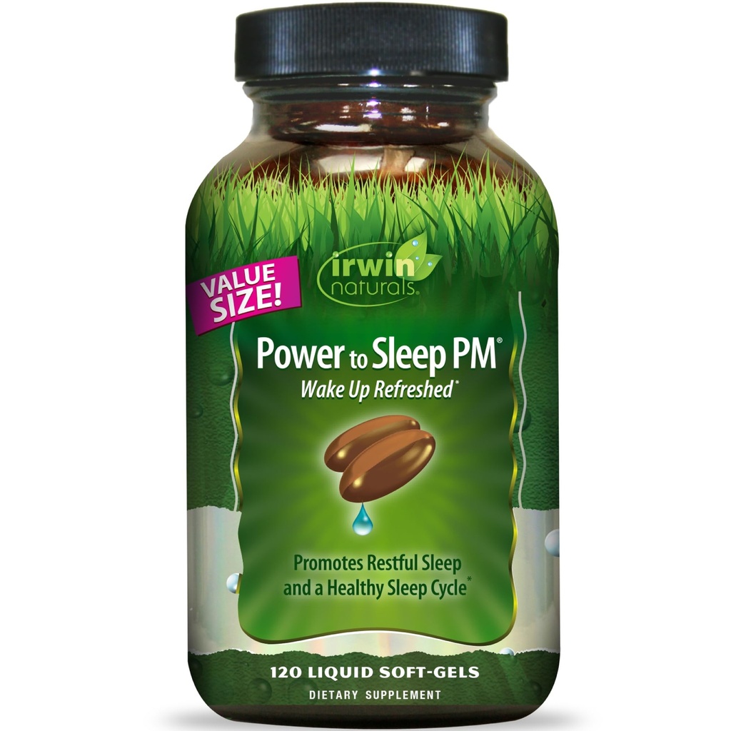 Irwin Power to Sleep PM - 120 Liquid Soft- Gels - dengan Melonatin, GABA, Ashwagandha, Valerian Root & L- Theanine - 60 Hamba