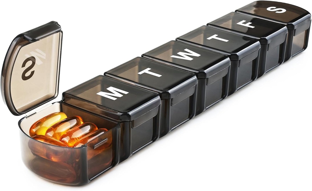 XL Weekly Box Organizer 7 Day, 1 Week Jumbo Pill Case One Time a Day, MOLN HIMY Medical Container to Hold Mediccation, Vitamin, Fish Oils and Supplemen (Hitam)