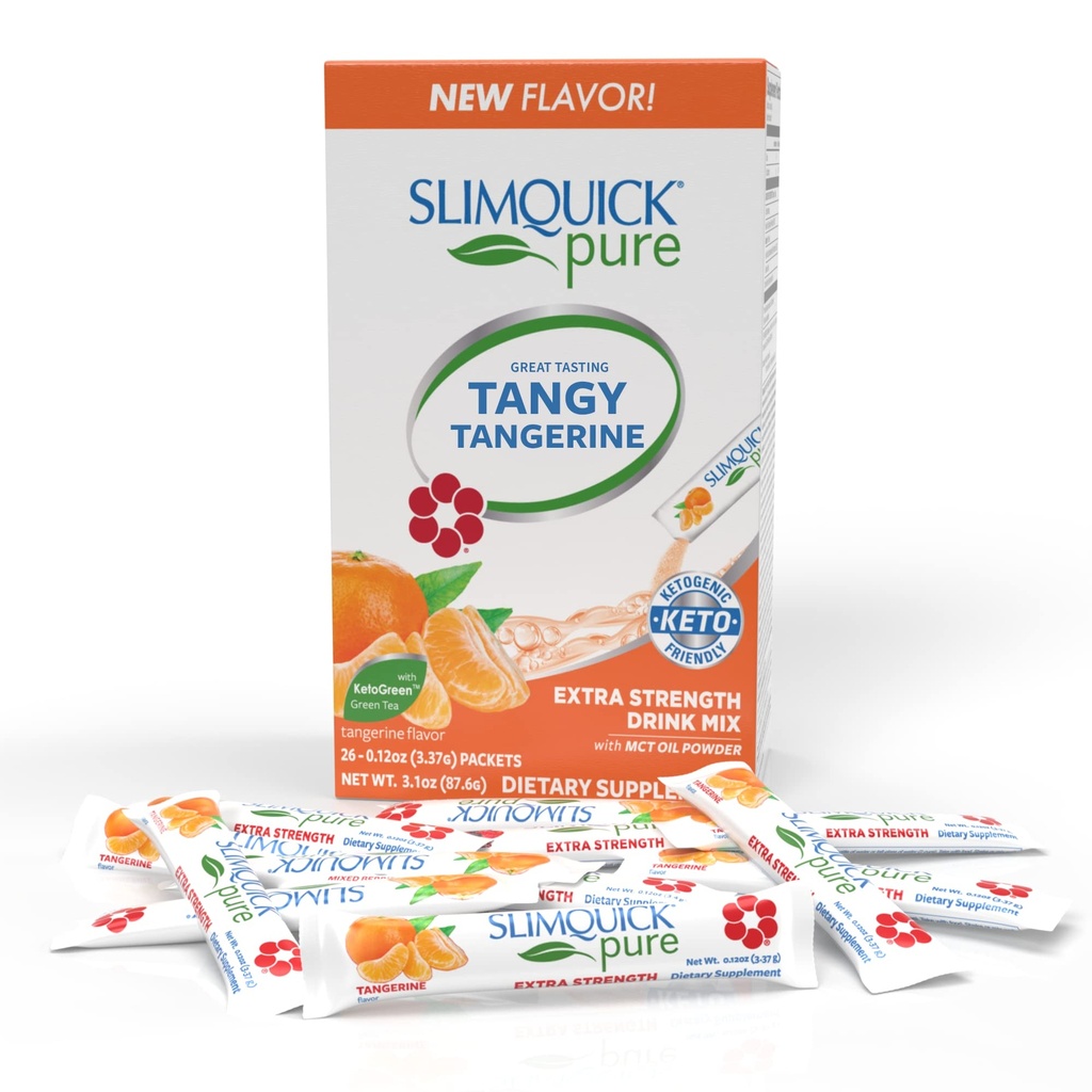SlimQuick Extra Power Weight Management Mix for Women, Tangerine - Helling Metabolisme, Keeps Full for Longer with Green Tea, Caffine, Chaste Tree, Rhodiola Extract - 26 Count