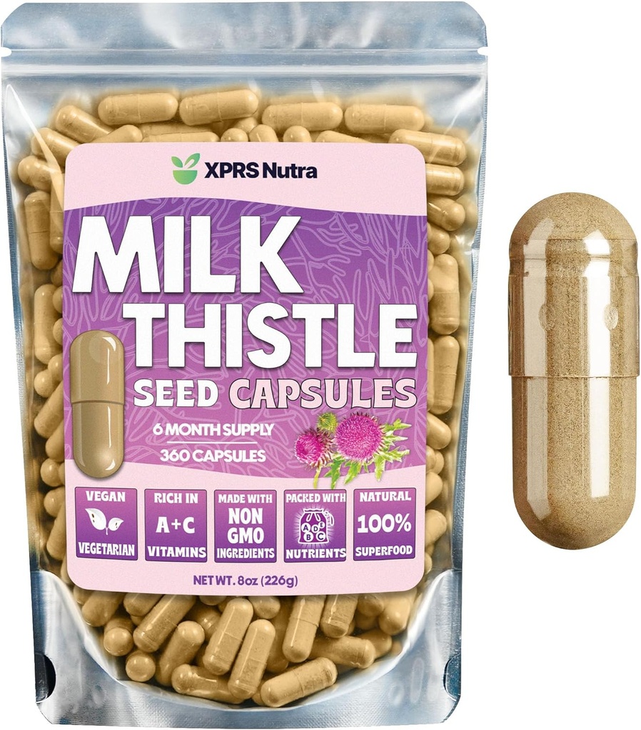 Milk Thistle Seed Capsules - 360 Count (6 Bulan Supply) Premium Milk Thistle Thistle Kaya di Silymarin untuk mendukung Liver dan Ditraffic - Murni, Non-GMO Serba Milk