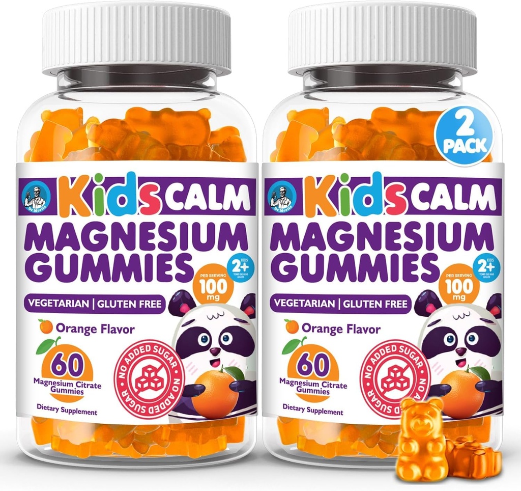 Dr. Moritz Calming dan Relaxing Kids Magnesium Gummies, Non- GMO dan Low Sugar Magnesium Kids Chewy Suplemen, Sleep Gummies Kids, Orange Flavor