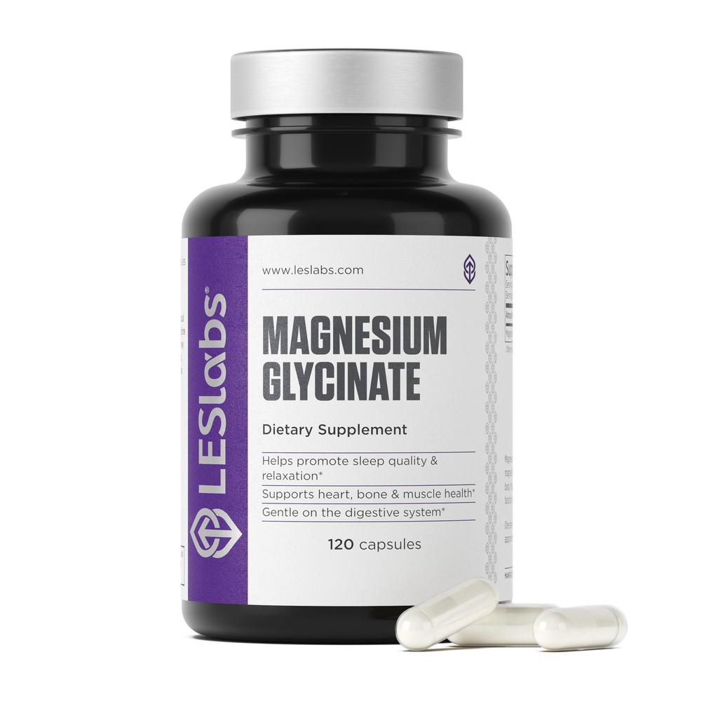 LES Labs Magnesium Glycinate - Supports Restful Sleep, Heart Health, Stress Relief, Metabolisme, Nerve & Muscle Fungsi, Lembut pada The Digetical System - Non-GMO Suplemen - 120 Kasules