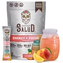 Salud 2-in- 1 Energi Powder + Focus, Peach Lemonade, Organic Caffeine, B6 + B12, Theanine, Pean Energy Drink, Agua Fresca Mix, Non-GMO, Gluten Free, Vegan, 1g Sugar, (15 Pelayan)