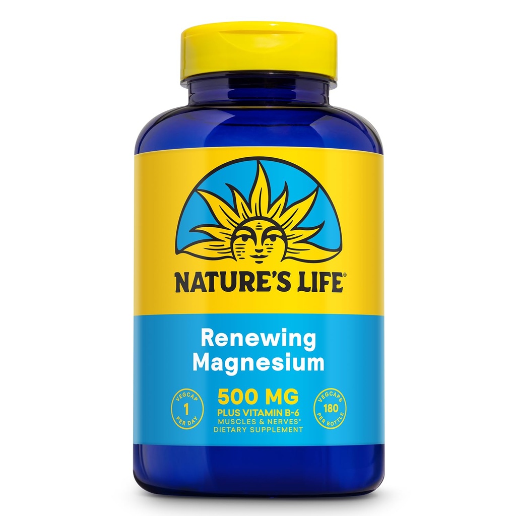 Natures Life Render Magnesium 500 mg - ditambah Vitamin B-6 - Otot dan Saraf - Lab Verifikasi (180 pelayan, 180 VevCaps)