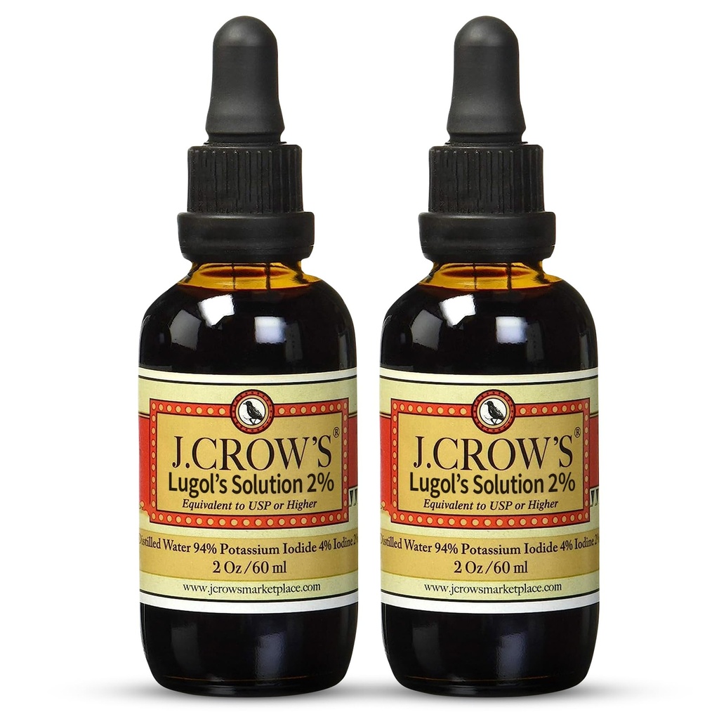 J.CROW 'S ® Lugol' s Solution of Iodin 2% 2 oz (2 Bottle) - Premium Iodium Iodium & Potasium Iodide Liquid, Gluten &, Alcohol- Free Natural Brine Extract, No Expiration