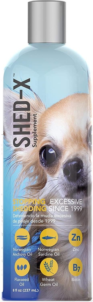 Shed- X Cair Dog Supplement, 8oz - 100% Natural - Membantu Anjing Shedding, Fish Oil for Dogs Support Skin & Coat, Dog Oil for Food with Esculty Acids, Vitamin, and Minemines