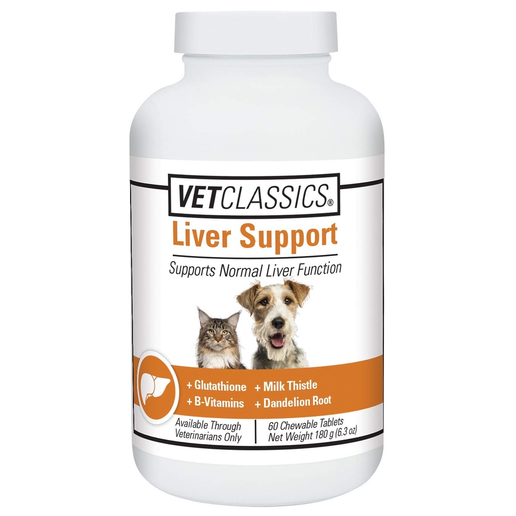 Vet Classics Liver Dukung Pet Health Suplement for Dogs, Cats - Liver Functions - B-Vitamin, Glutathione, Milk Thistle - Soft Tablet, Chews - 60 Chewable Tablets