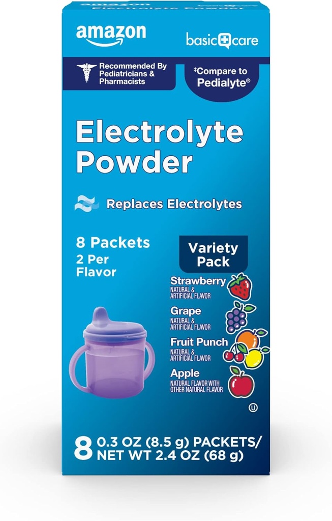Comment Care Electrolite Powder Variety Pack, Apple, Fruit Punch, Grape, Strawberry, 8 Count