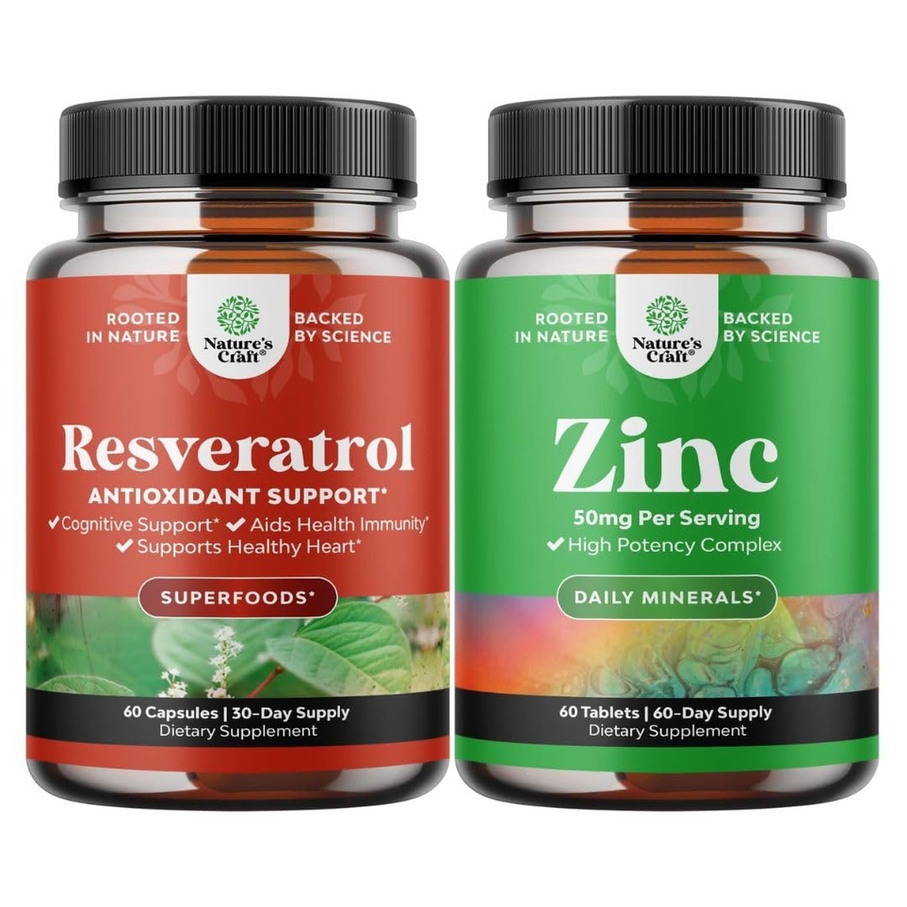 Bundle of Youthful Trans Resveratrol - Resveratrol Capsules with AMPK Activator for Cellular Health & Vitalitas dan Zinc 50mg Immune Supplemen - Zinc Complex to Enhance Hair & Nails