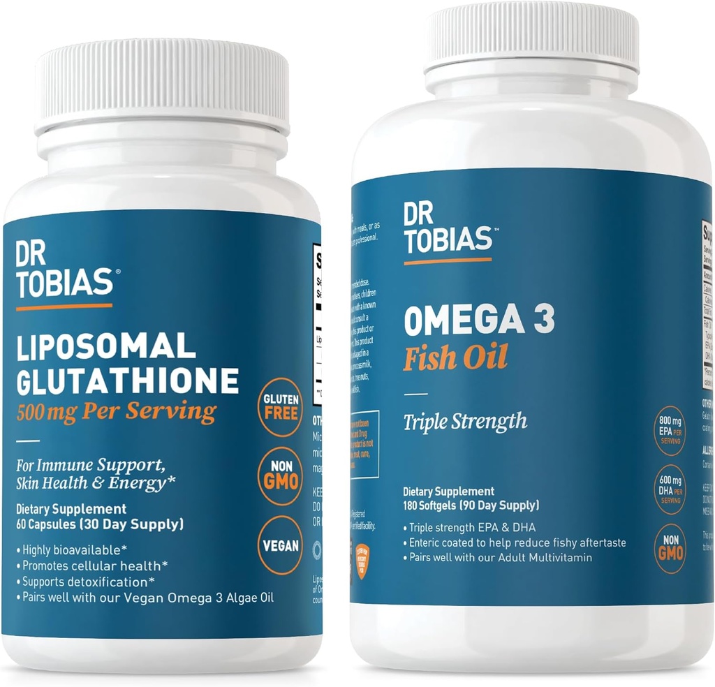 Dr. Tobias Omega 3 Fish Oil dan Lipomal Glutathione - Mendukung Fungsi Imunitas, Kesehatan Kulit, dan Absorpsi Non- GMO