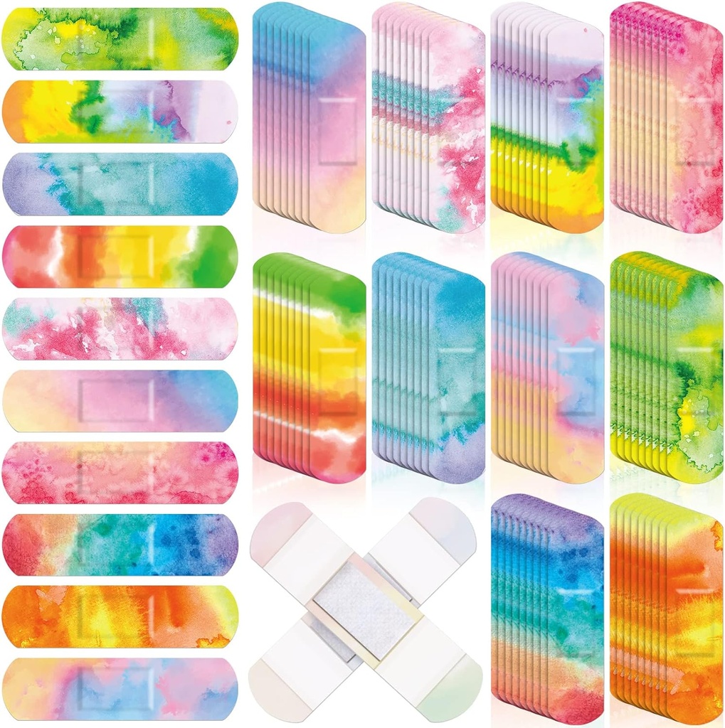 Lounswier 120 Pcs Kids Bandang Buk Tie Dye Pastel Kembang Berwarna untuk Kid Cute Waterproal Adhesive Tap Breather Care for Child Baby Toddler Cut Scrapes Burns, 10 Style (Tie Dye)