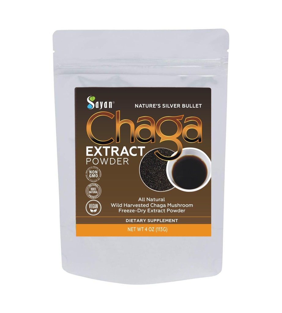 Sayan Chaga Mushroom Extract Poader (4oz) - Freeze Dried Siberia Wild Harowed - Organic Antiokidant Tea for Imune and Disturtle Duption - Focus, Energy, Wellity, Wellness - No Additives
