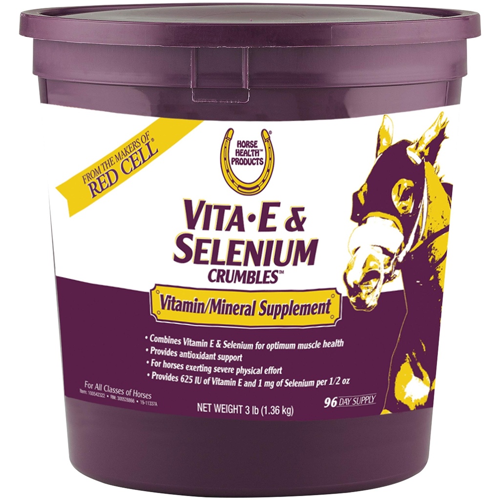 Farnam Horse Health Vita E & Selenium Crumbles Horse Vitamin Suplement, Dukungan optimal kesehatan otot & antioksidant, 3 lbs., 96 hari persediaan