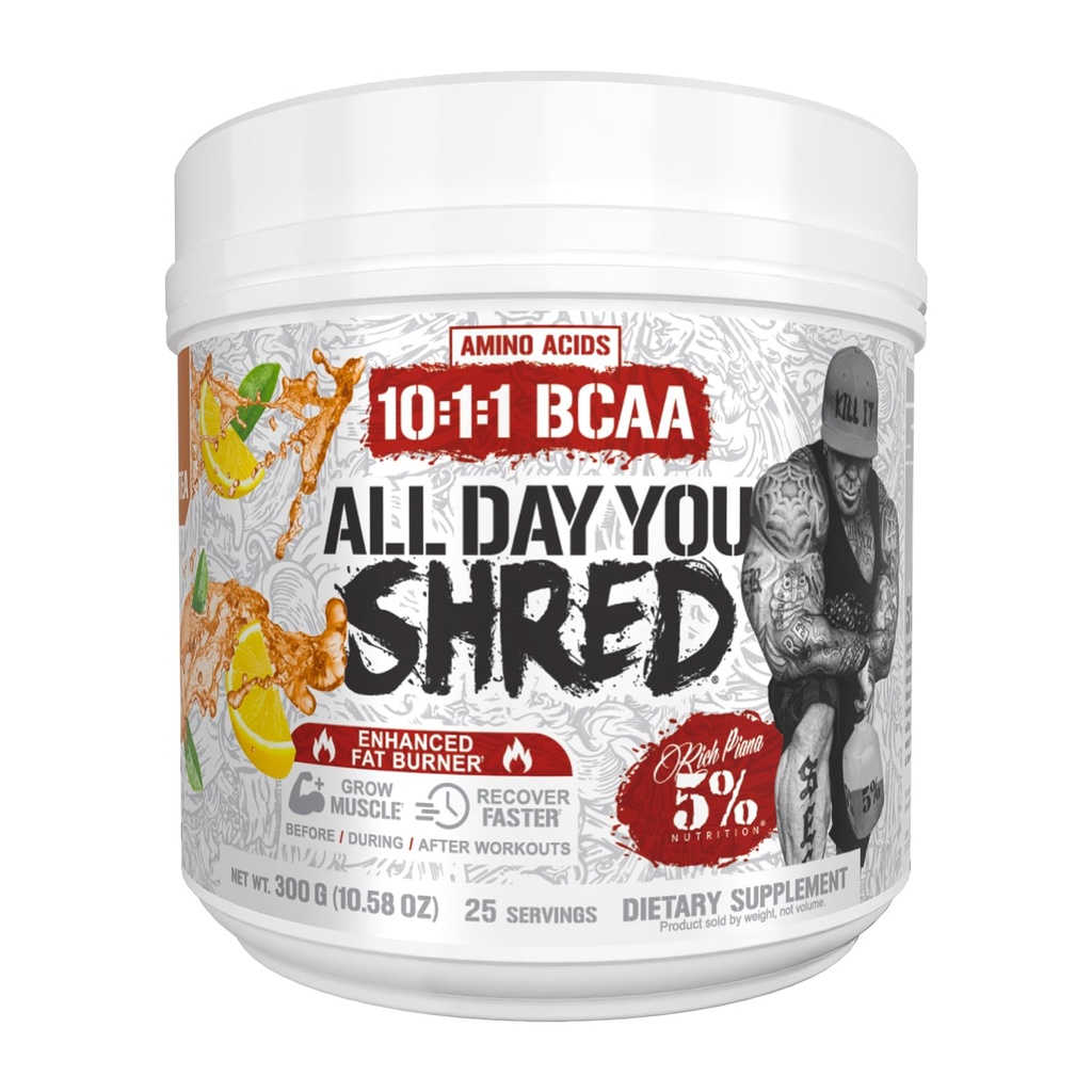 5% Nutrition AllDayyou Shred BCAA Powder 124; Amino Acid Suplement for Weight Management 124; Elite Fat Burning & Energy with Hydration, Endurance & Recovery (Southern Sweet Tea)