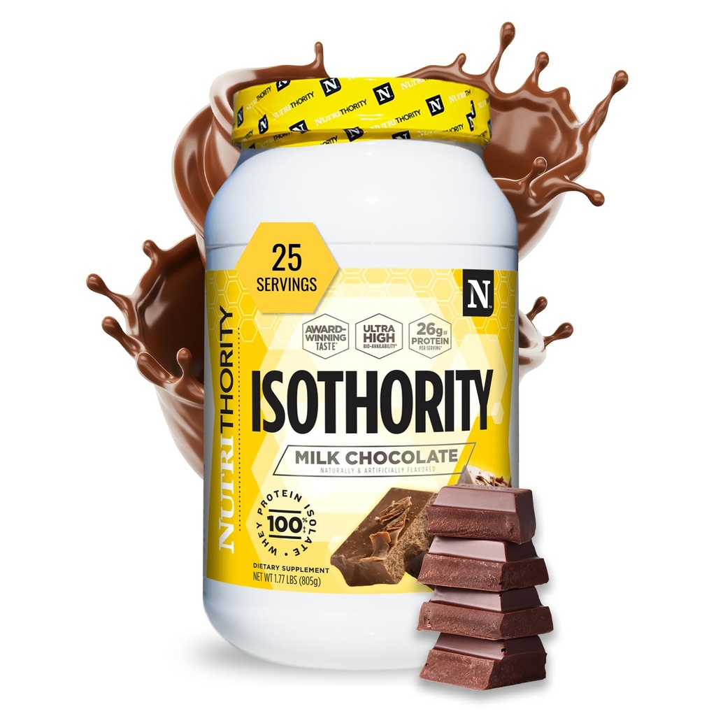 Isothooritas WHey Protein Isolat, Susu Chocolate, 2 lb - Ultra Absorbable Branin Acids (BCAA) Powder dengan 25g Protein Per Serving, Low Carb - Bangun Muscle & Akselerator Pemulihan