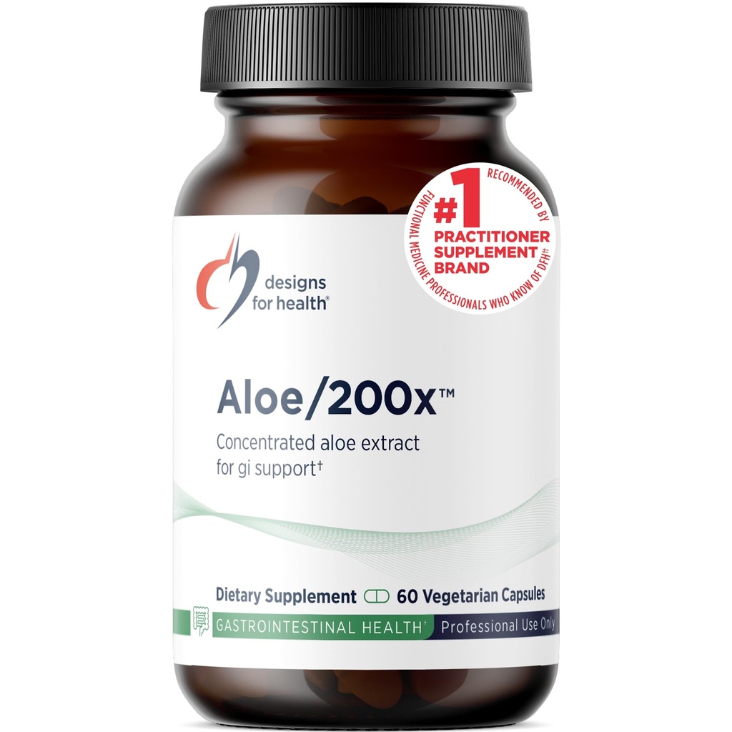 Design untuk Aloe / 200x - 200mg Aloe Vera Extract - Sangat berkonsentrasi Aloe Leaf Support GI - Non- GMO, Colls Vegetarian (60 Capsules)