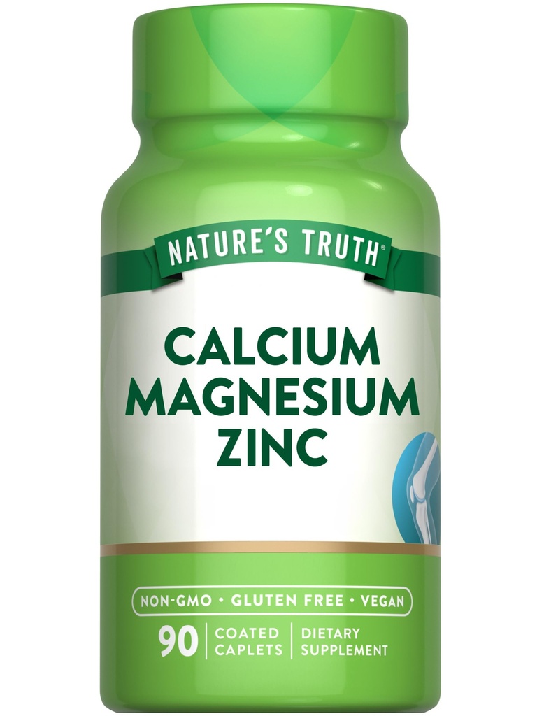 Alam Kebenaran Kalsium Magnesium Zinc 124; 90 Caplet berlapis 124; Vegan, Non-GMO, dan Gluten Free Suplemen