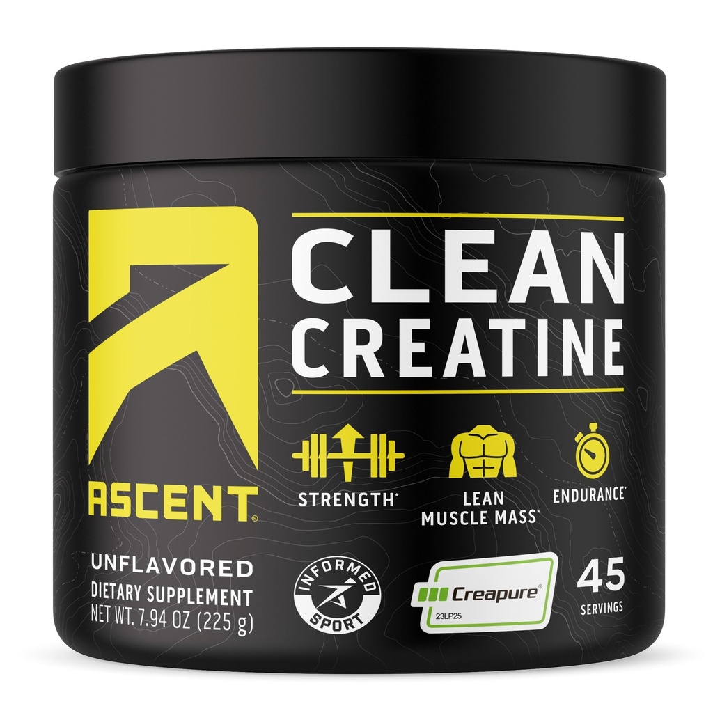 Ascent Clean Creatine Monohydrate Powder - 5G Per Serving, Creapure Supplement - Unflastened, 45
