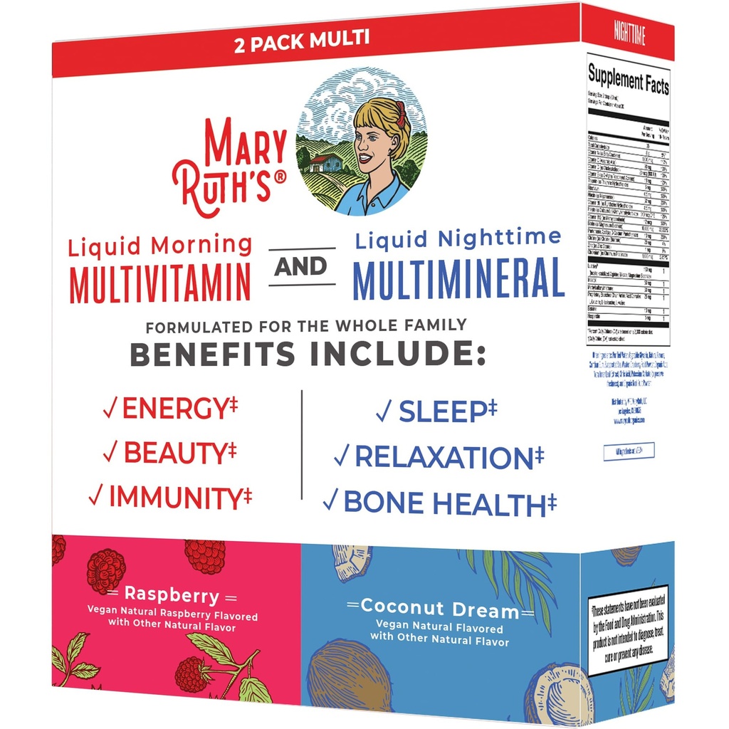 MaryRuth Organics Liquid Morning Multivitamin & Liquid Night Multimineral Bundle, Vegan Vitamin C, Vitamin D, B Complex, Magnesium, Energy, Beauty, Sleep Support, NO Melonulin, 32 Fl Oz