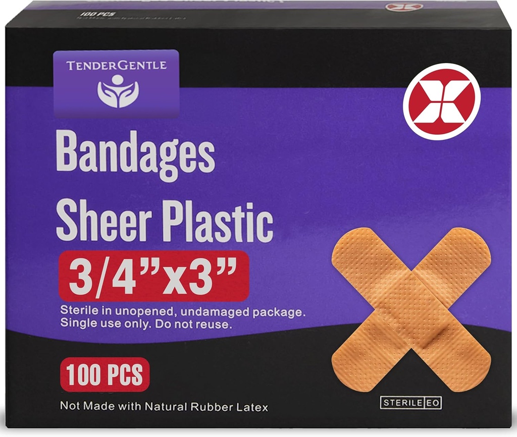 Adhesive Bandage - Kotak 100 3 / 4 "Fleksible Sheer Plastic Bandages for Cuts, Scrapes, Burns - Lateks Bebas, Sterile Small Bandages