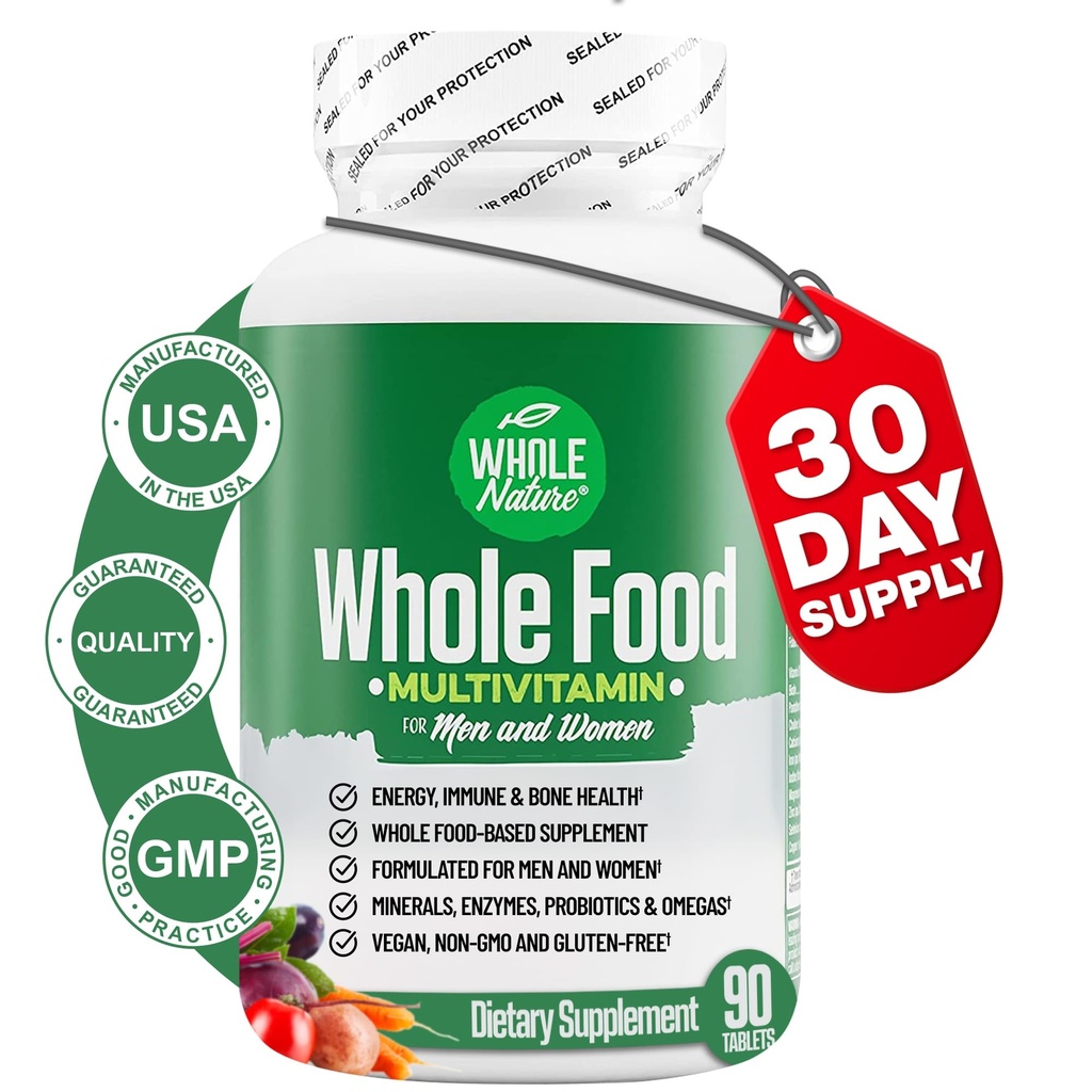 Whole Food Multivitamin for Men and Women Complete Daily Superfood Vitamin Plus Mineral Digetical Enzymes, Progration and Omegas. Tanaman berbasis Multi Vitamin, Non GMO (1)