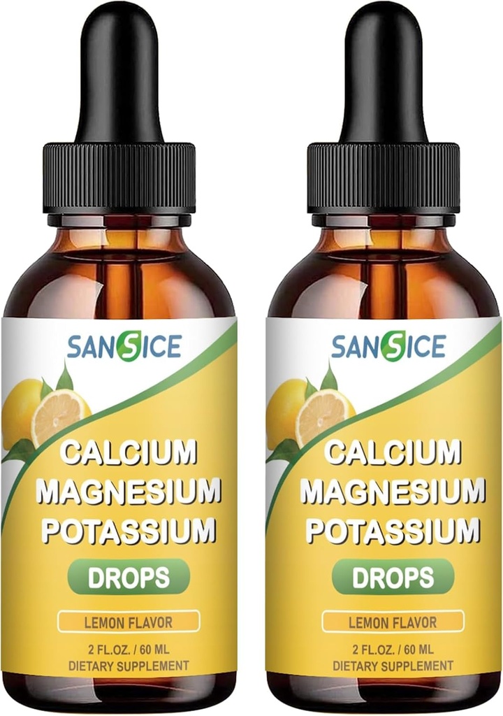 Kalsium Potasium Magnesium Liquid Drops- Tinggi Absorpsi Magnesium Glycinate Complex Liquid- Mineral Suplemen dengan 600mg Calcium Potasium 1000mg untuk Relaxation Energi Tidur -2 Pack