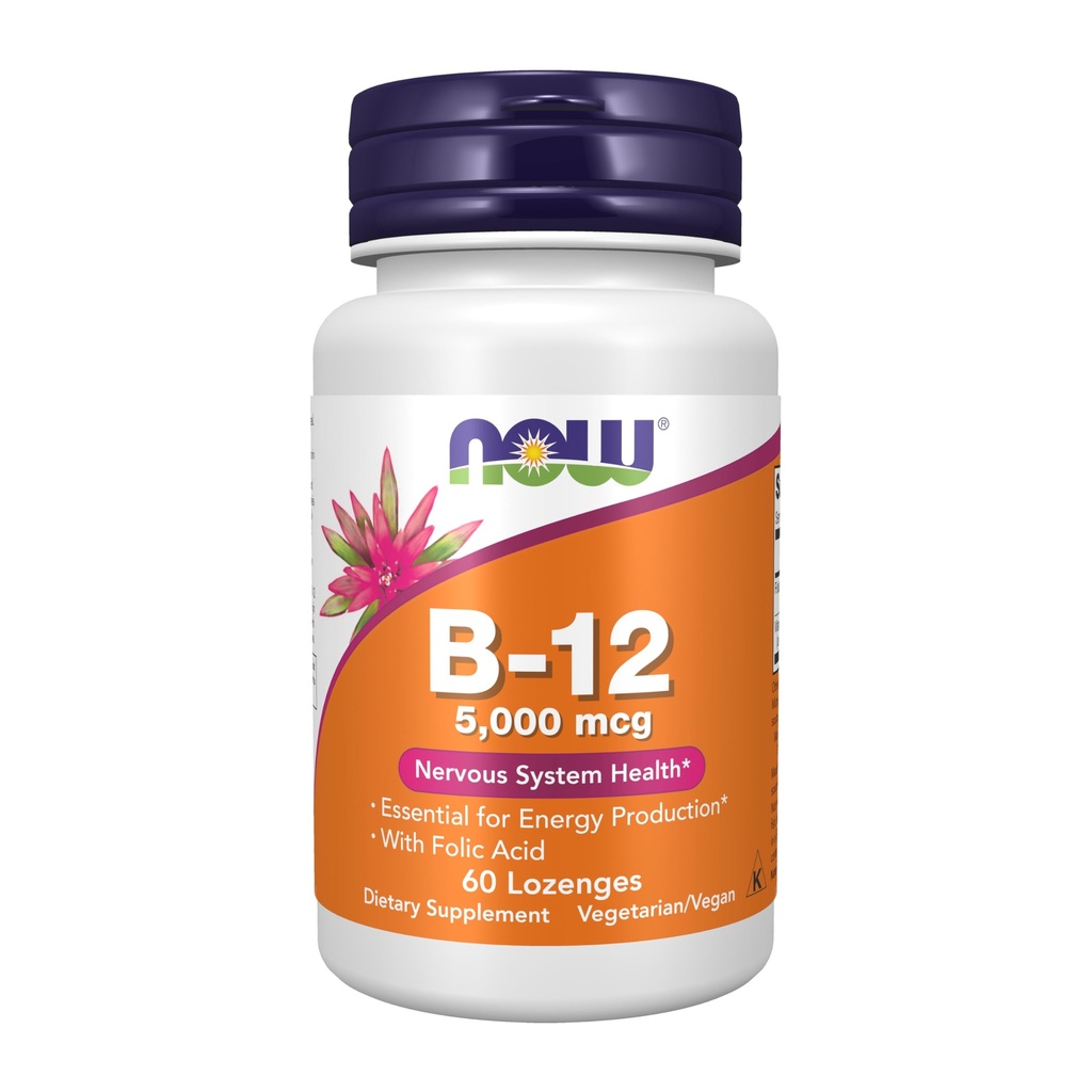 Stok NOW Foods, Vitamin B-12 5.000 mcg, With Folic Acid, Nervous System Health *, 60 Lozenges