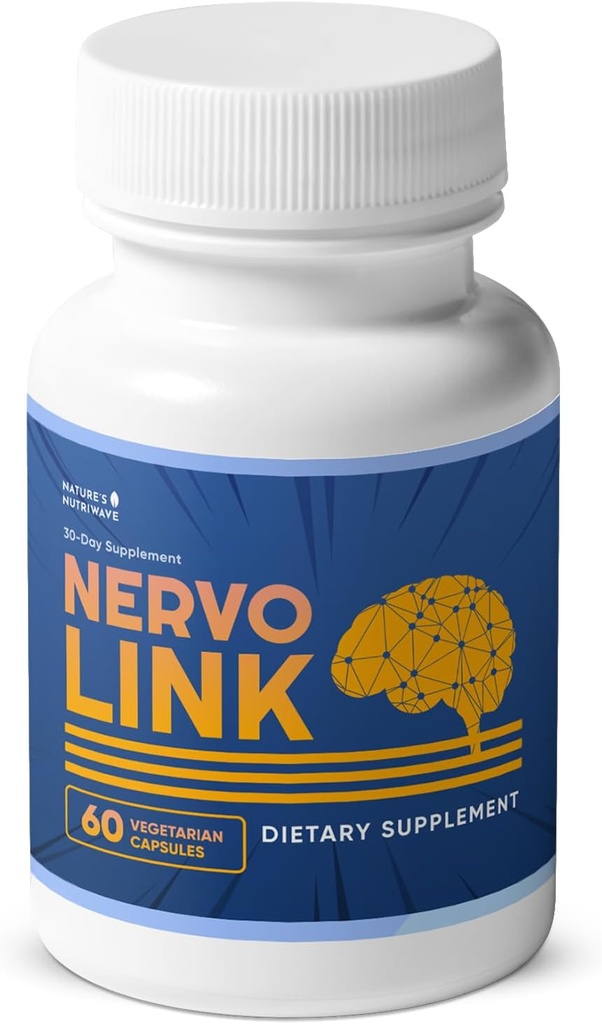 Nervolink - 100% Suplemen Alam untuk Nerve- Dukung & Energi Boost, dengan Reishi, Shiitake, dan Singa Mane Jamur, dibuat di AS, Non - GMO - 60 Capsules, 1 Bulan Suppply