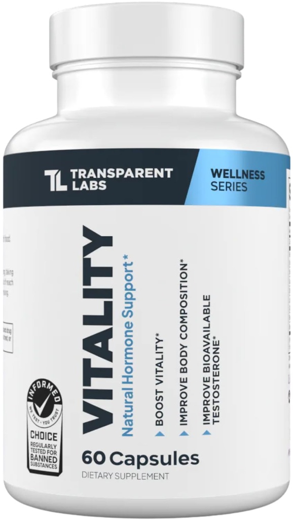 Transparent Labs Vitalitas Testosterone Booster - Testosteron Suplement for Men with Ashwagandha KSM-66, PrimaVie Shilajit Extract, & DIM untuk mendukung Vitalitas, & Biovailable Testosterone - 60 Count