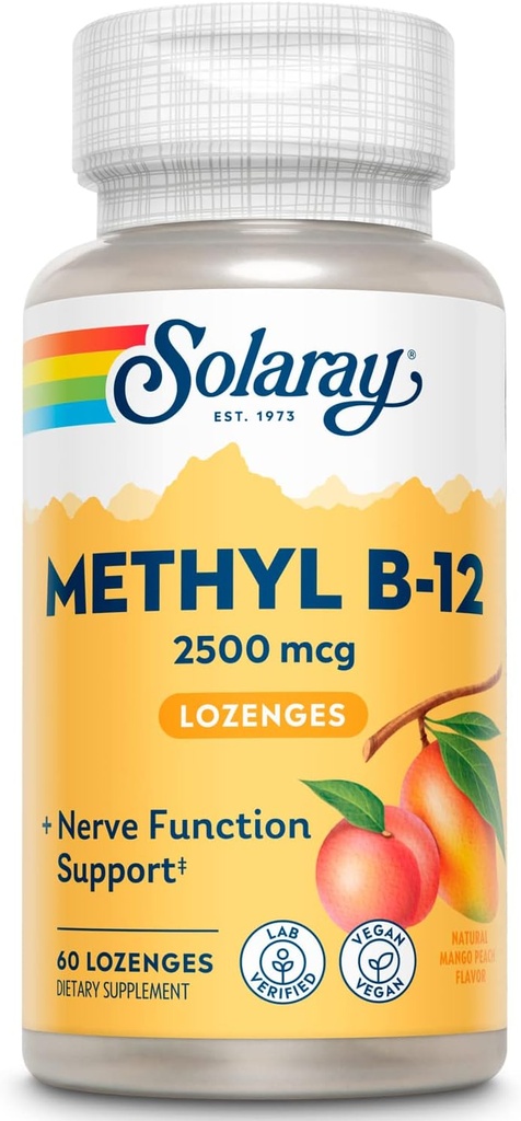 Tambahan SOLARAY B 12 Metil Lozenge, 2500mcg = 124; 60 Count