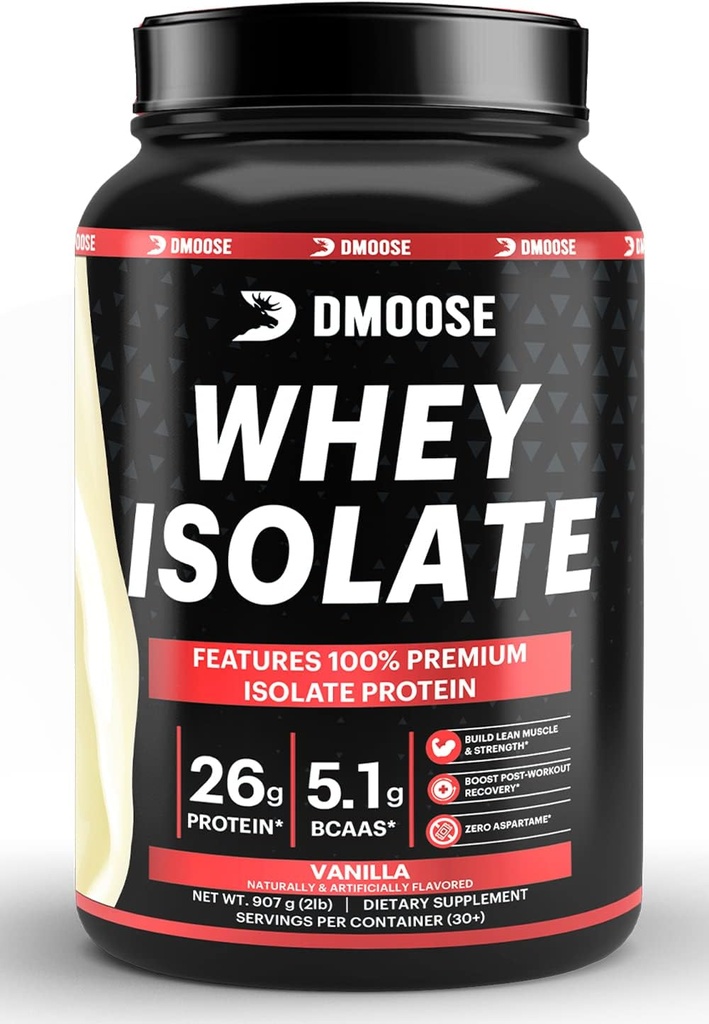 DMoose Whey Isolate Protein Powder I 26 g Protein I 5.1g BCAAS I Gluten Free Aku membantu mempertahankan Muscle Mass & Decease Recovery Time I Chocolate & Vanilla I 30 Servings