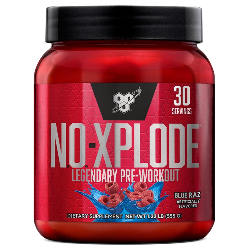 BSN N.O.-XPLODE Pra Workout Powder, Suplemen Energi untuk Pria dan Wanita dengan Creatine dan Beta- Alanine, Flavor: Blue Raz, 30 Hamba