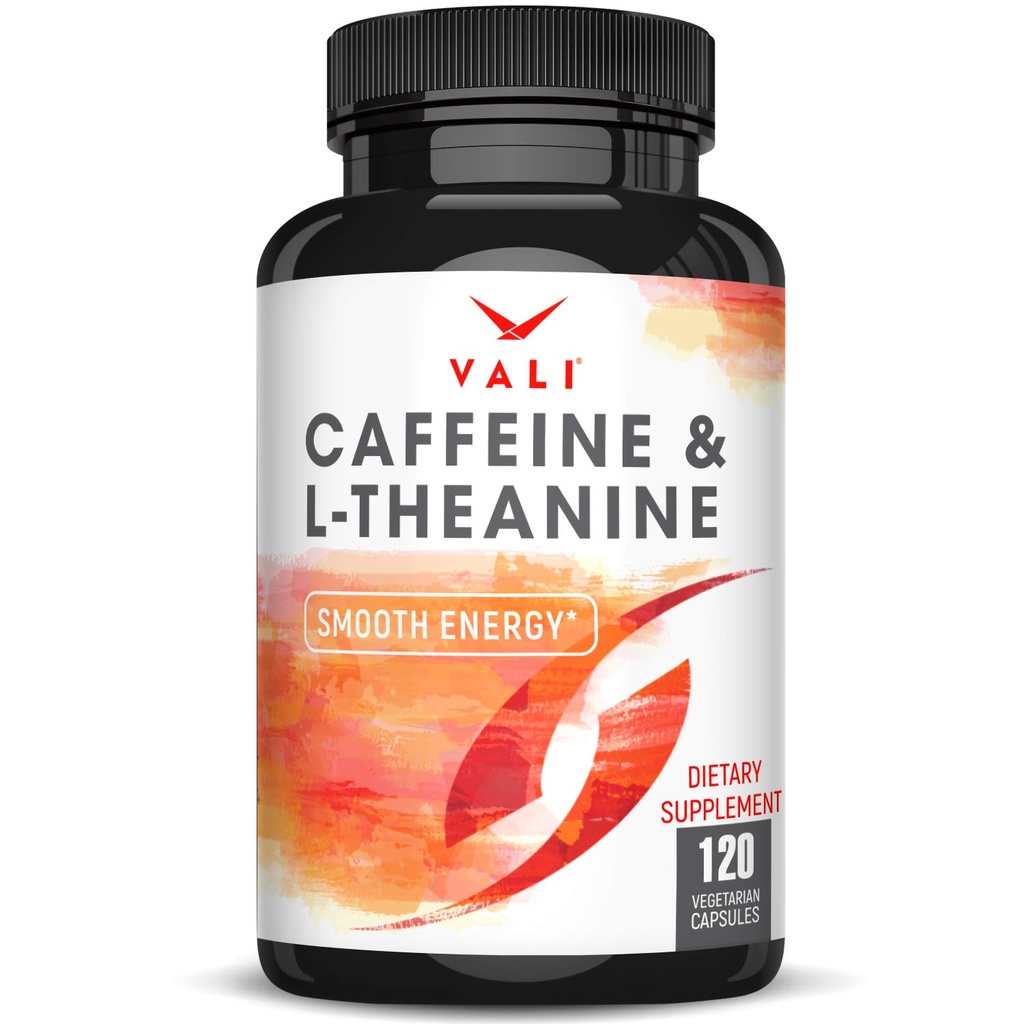 ValI Caffeine 50mg & L Theanine 100mg - Caffeine Pills & L-Theanine untuk Smart Energy & Focus Supplement. Nootropic Brain Booster Cognitive Dukung Stack & Focused Clarity. 120 Veggie Capsules