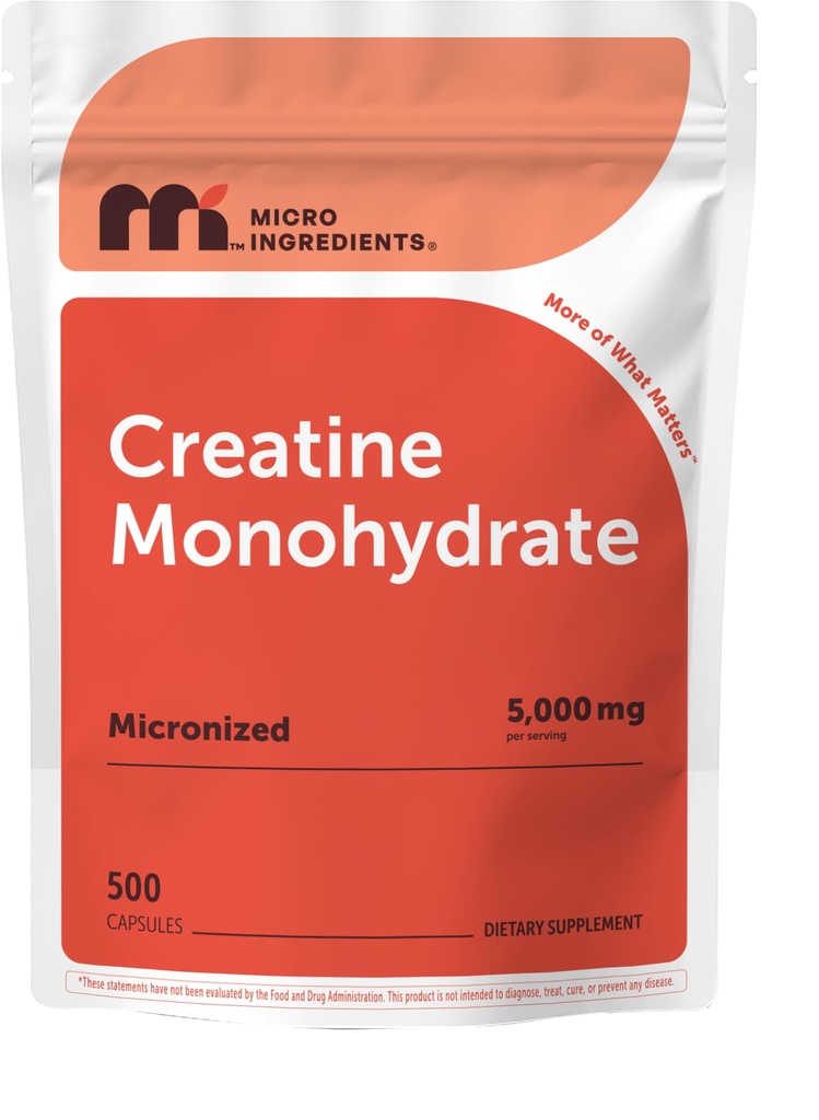 Creatine Monohydrate 5000mg, 500 Capsules 124; Pure Creatine Pills - Mikronized + Unflashder Soder, Easy Absorpsi 12.4; Pra Workout & Muscle Health Dukung 124; Keto, Non-GMO