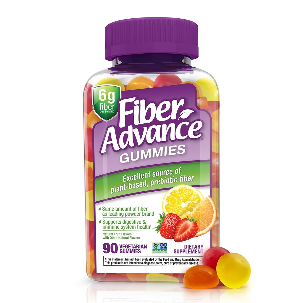 Fiber Advance Gummies 124; 100% Plant Based Fiber Suplemen untuk Kesehatan Digetical 124; Root Chicory Inulin Prebiotic Gummies untuk Dewasa 124; Gluten Bebas, Vegetarian, Non-GMO, 90 Count
