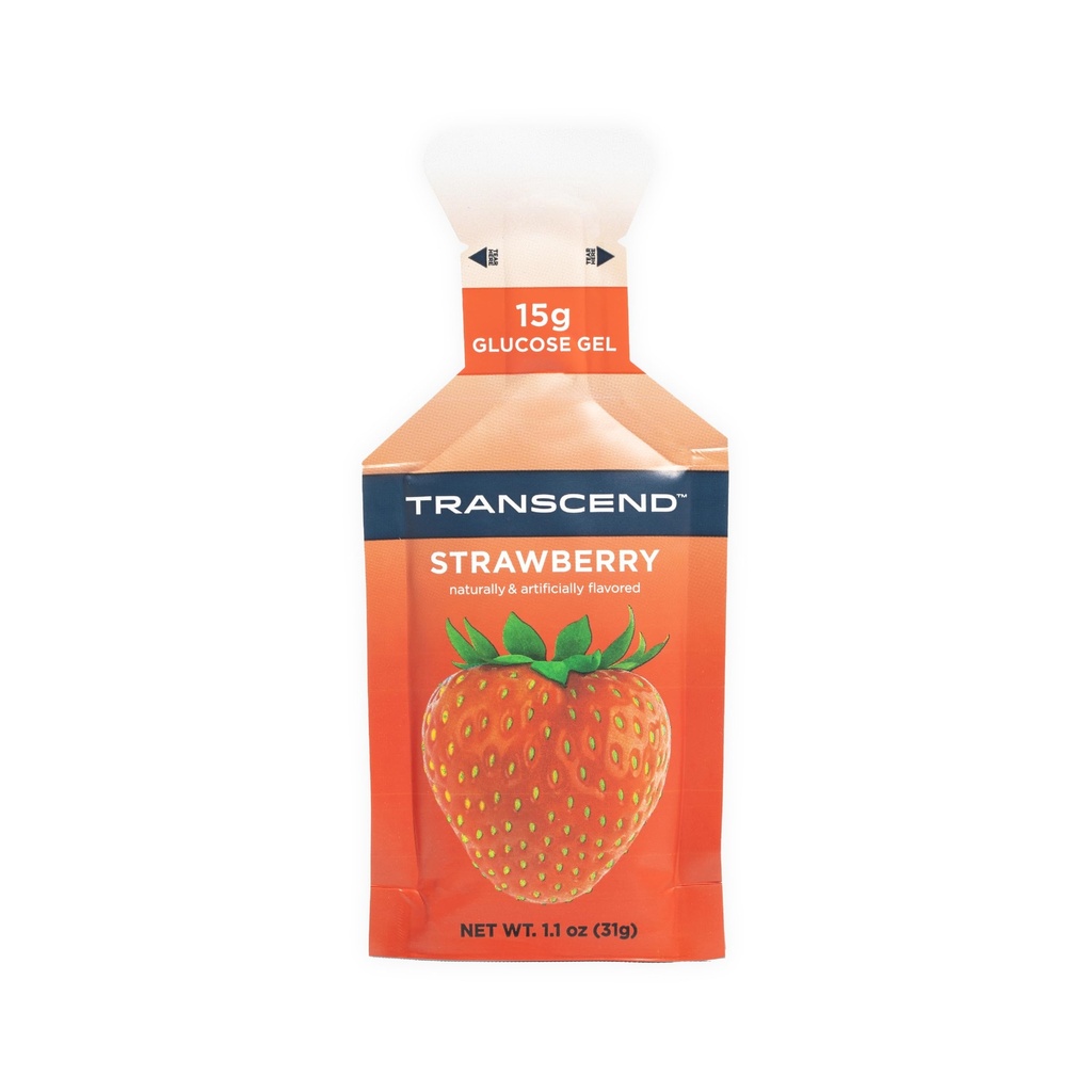 Transcend Foods Strawberry Gel (1.1 oz, Pack of 10) Fast- Acting Carb Gel Strawberry Flavor - Caffeine Free, Gluten Free