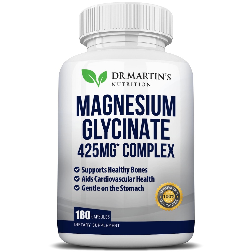 Premium Magnesium Glycinate 425mg - 180 Vegan Capsules - Membantu dengan Stress Relief, Tidur, Kepiting Otot & Hati Sehat 124;
