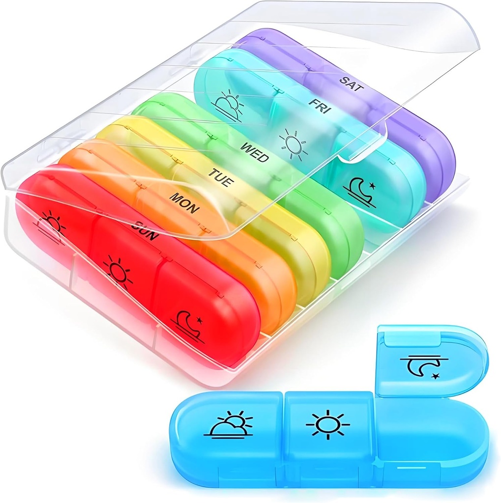 AIMI Weekly Pill Organizer 3 Kali sehari, Kotak Pil Besar 7 Hari 3 Kali sehari dengan Kontainer Terpisah, Kasus Pil Portabel untuk Obat-obatan, Vitamin, Minyak Ikan dan Suplemen