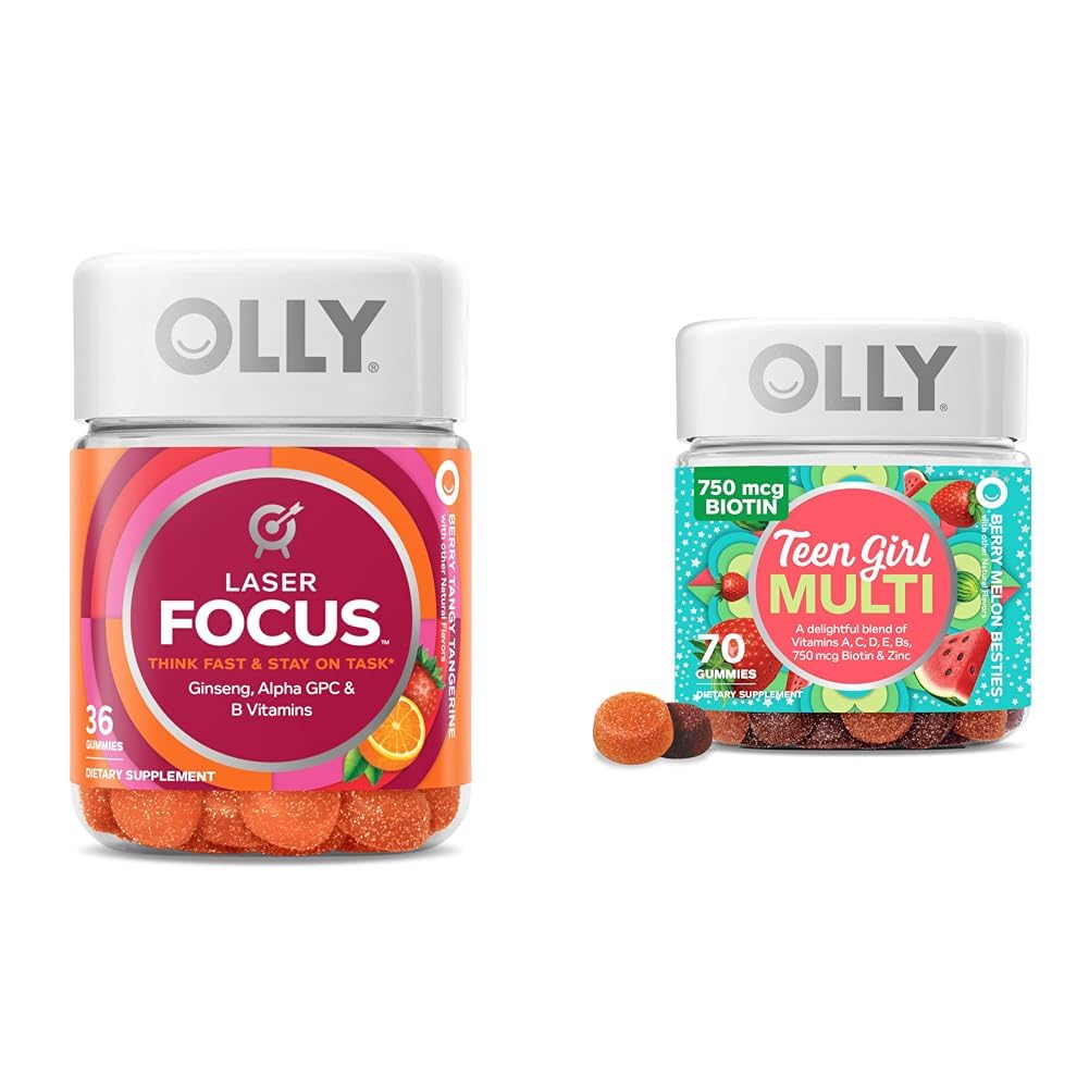 OLLY Laser Focus Gummy 36 Count dan Teen Girl Multi 70 Count Berry Melon