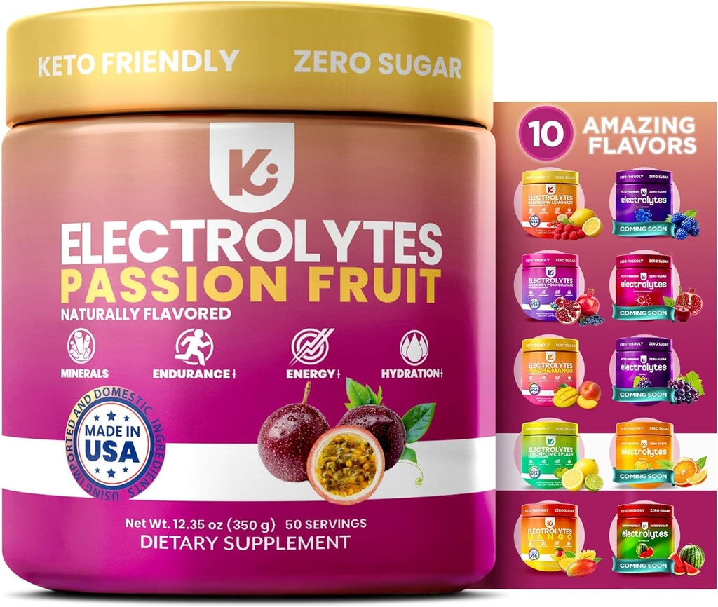 Keppi Electrolytes Powder - Passionfruit Flavor - No Sugar Hydration Suplement with Pottasium, Magnesium, Sodium - 50 Serests - Keto, Vegan, Fasting- Friendly, Zero Calorie Electrolite Drink